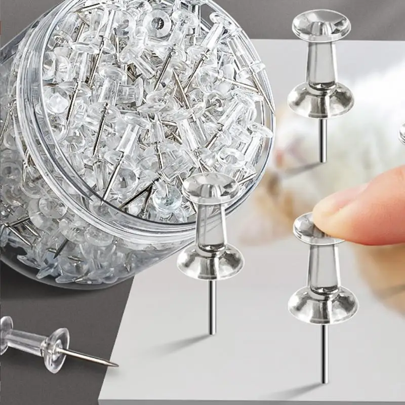 [E] 100개/박스 다양한 종류의 엄지핀, 다색 플라스틱 핀, 푸시핀, 코르크보드, 사무실, 학교, 문구용품