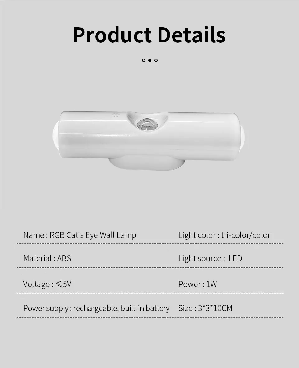 Motion Sensor RGB LED Night Light - Rechargeable Magnetic Wall Lamp for Mood Ambient Lighting