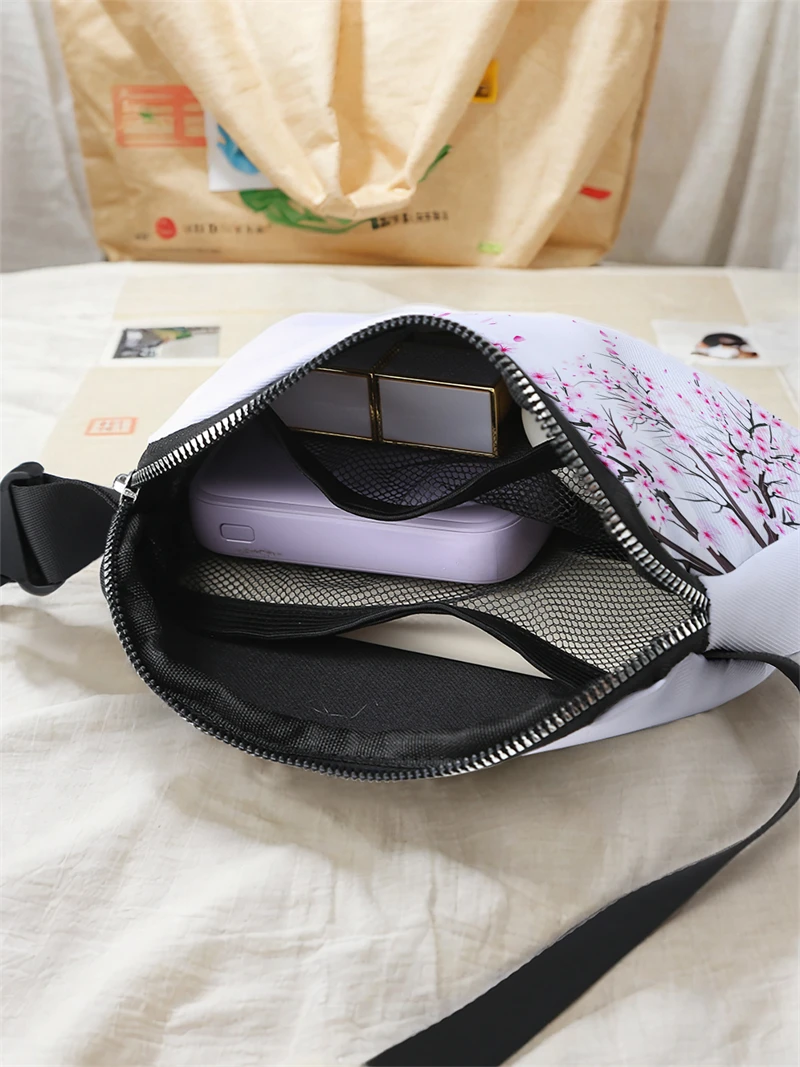 1pc,pink peach blossom pattern fashionable adjustable crossbody bag, neutral sports waist bag, suitable for running