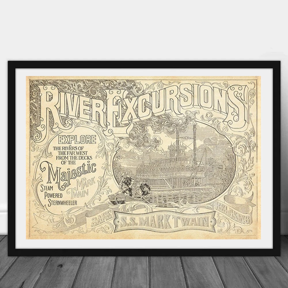 Disney Mark Twain River Extensions Poster Prints Disney Tom Sapersor Island Rivers Frontierland Riverboat Canvas Painting Wall