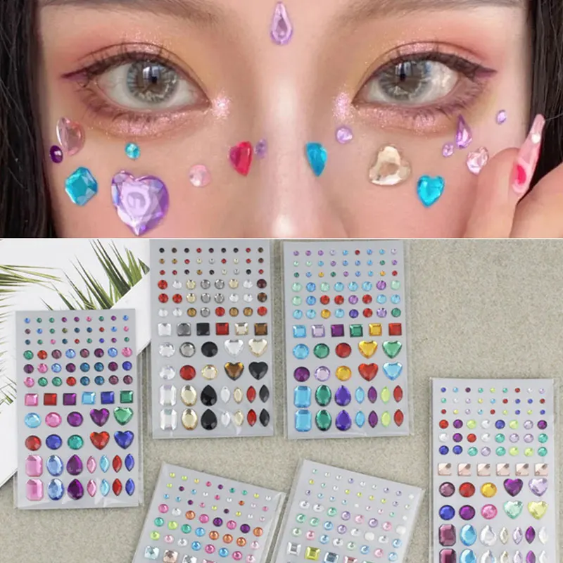 

3D Crystal Diamond Stickers for Kids Nail Sticker Rhinestone Face Jewels Temporary Tattoos Children Gems Glitter Fake Tattoos