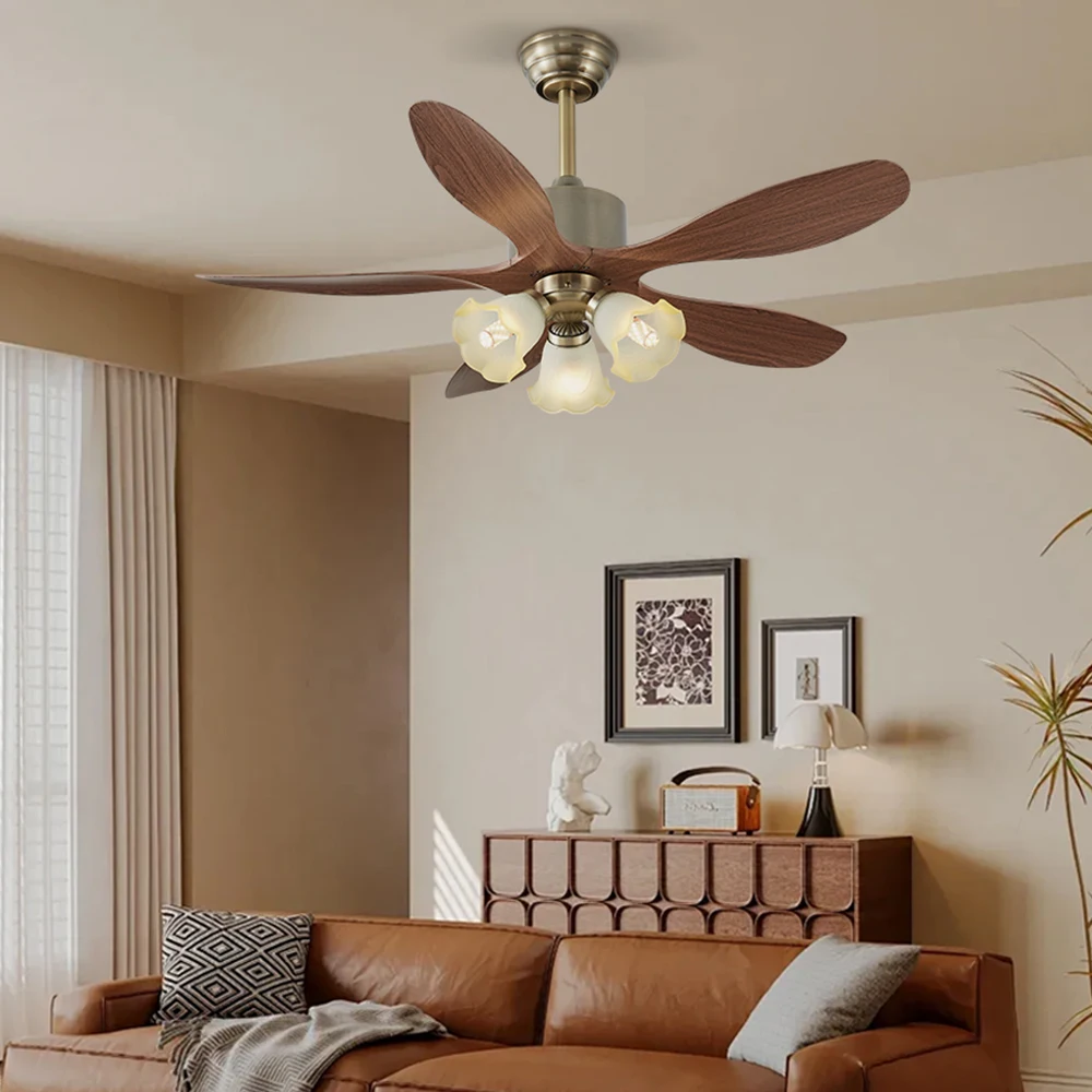 42 Inch Glass Chandelier Fan with 5 Leaves and Remote Control, Fan for Living Room, Dining Room, Bedroom, and Family Rooms