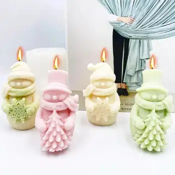 Christmas Candle Mold Cute Hat Scarf Snowman Candle Silicone Molds Snowflake Christmas Tree Plaster Soap Resin Mould Home Decor 2