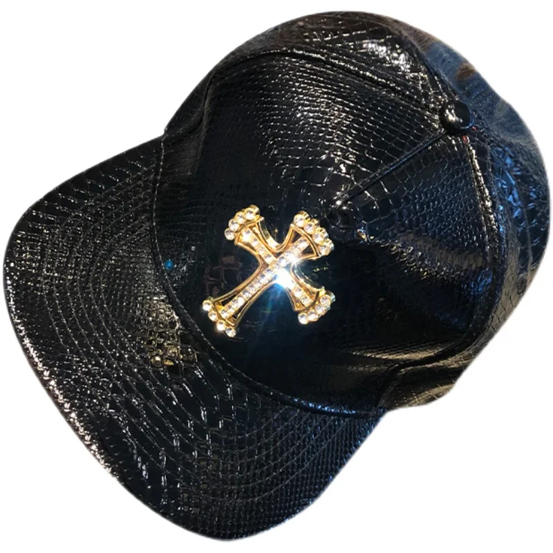 Leather hip hop hat street personality fashion play cool baseball cap stage show hip hop dance unisex flat brim