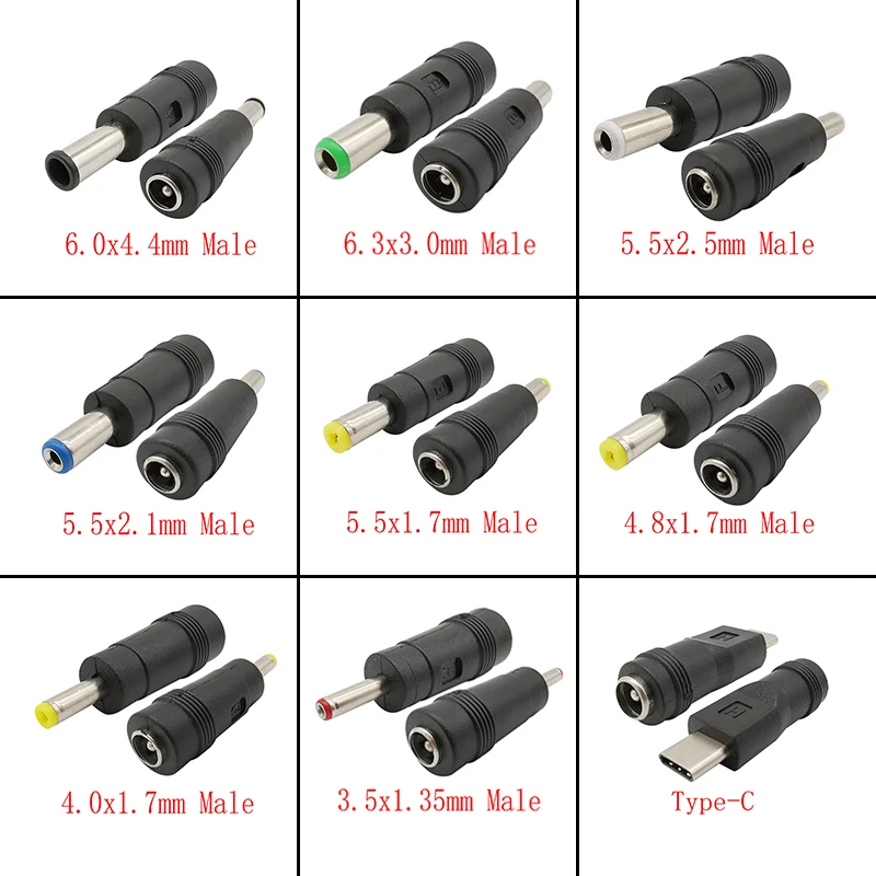 5-teilige Gleichstrom anschlüsse 5,5x2,1mm Buchse auf 5,5x2,5 5,5x1,7 6,0x4,4 6,3x3,0 4,8x1,7 4,0x1,7mm männlicher Laptop-Netz stecker adapter