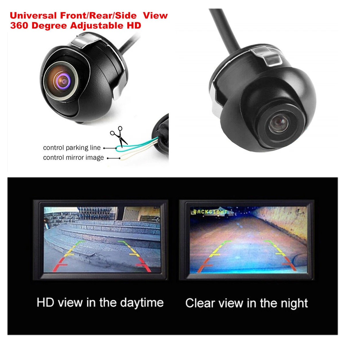 12V 360 Degree Waterproof HD CCD Car Rear View Camera Rearview Car Infrared Night Vision Mini Waterproof Auto Parking Assistance