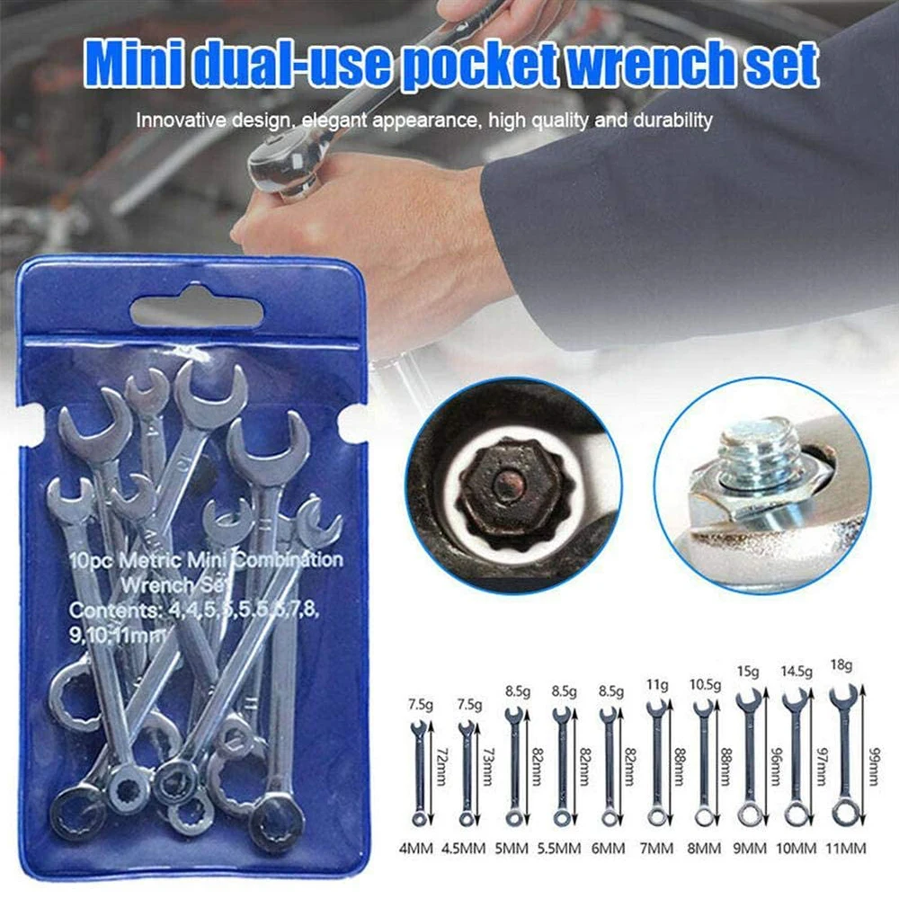 4-11mm 10 stücke Mini-Schraubens chl üssel Set Handwerkzeug Schlüssel ring Schraubens chl üssel explosions geschützte Tasche britische/metrische Schraubens chl üssel – Detail 4