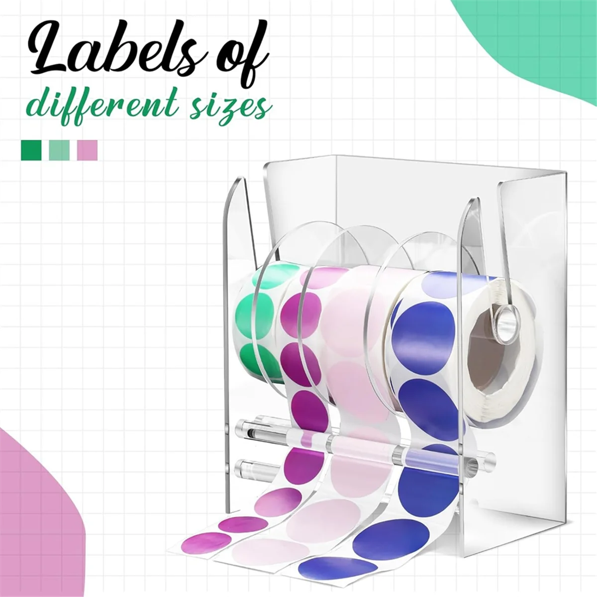 A04R-Adjustable Label Dispenser Acrylic Sticker Roll Dispenser Sticker Roll Holder Clear Label Holders Holder 4 Disks