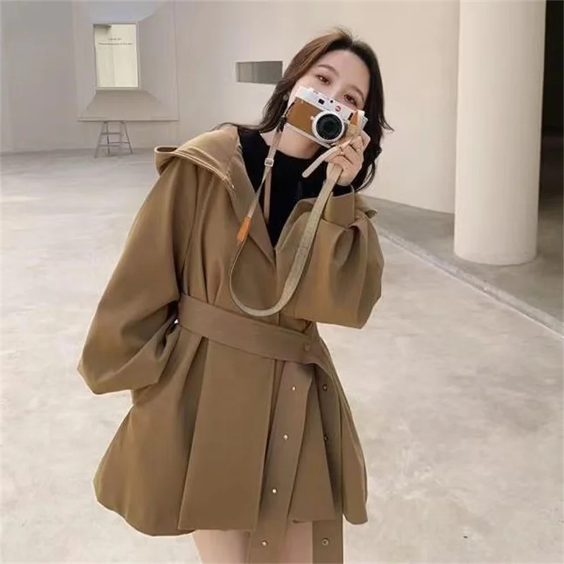 Trench-Coat Femme Automne Élégant - Longueur Moyenne Coupe-Vent - Polyester - Taille XL Kaki