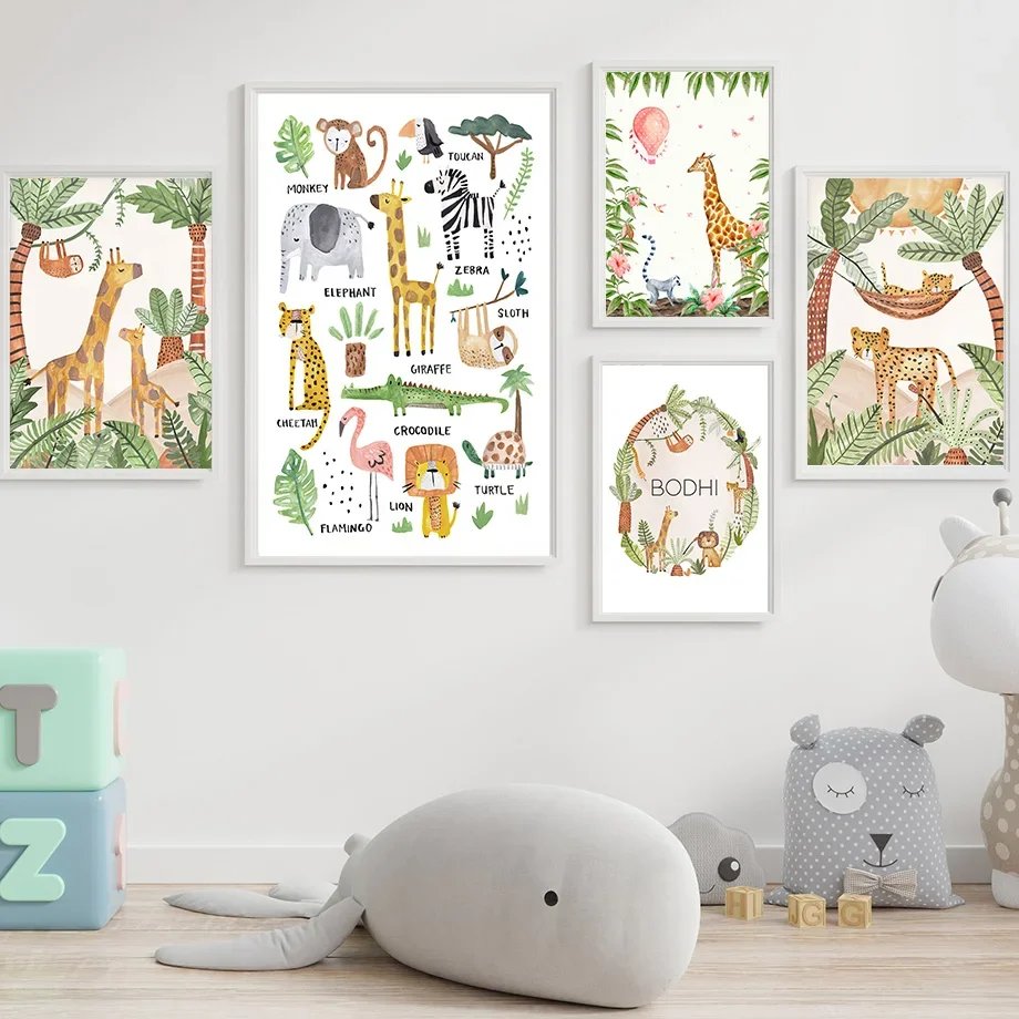 Lion Leopard Giraffe Jungle Animal Nursery Wall Art Canvas Painting Nordic Posters And Prints Wall Pictures Baby Kids Room Decor