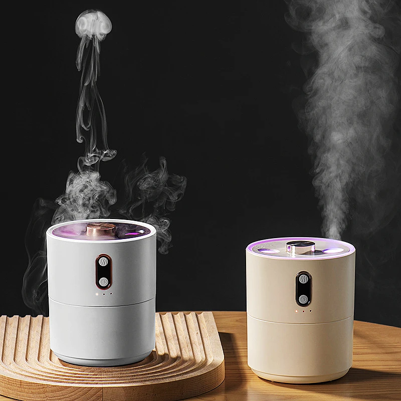 해파리 아로마 디퓨저 USB 전기 초음파 가습기, 듀얼 노즐, 헤비 포그 아로마 테라피 에센셜 오일 디퓨저, 450ml
