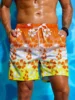 Floral Print Drawstring Men's Beach Short Men's swim Trunks Elastic Waist 3D Print Gradient Breathable Short Streetwear Polyster 3