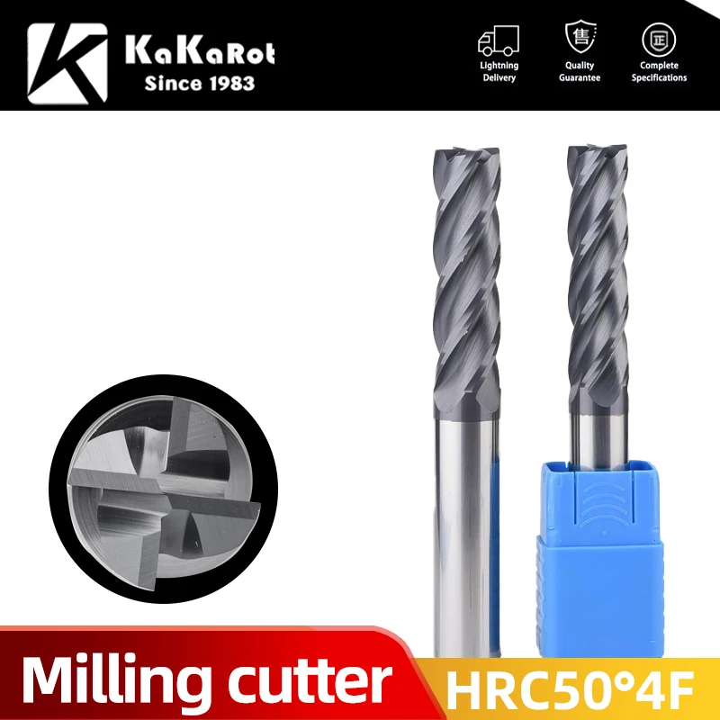 HRC50 Carbide End Mill 1 2 4 5 6 8 10 12mm 4Flutes Milling Cutter Cutting Iron Cutter CNC Maching  CNC EndMill Milling Cutter