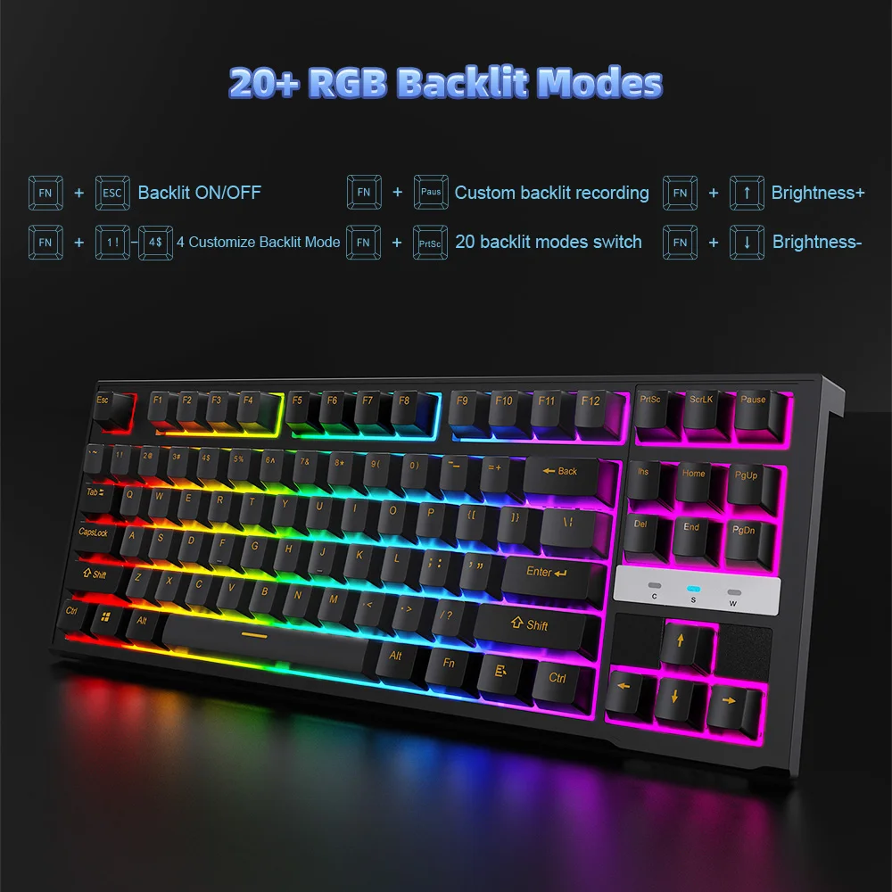 NPET 87 Keys RGB Mechanical Keyboard, Wired 20+ Backlit Modes, Ergonomic Hot Swappable Design, Suitable For Gaming And Office 2