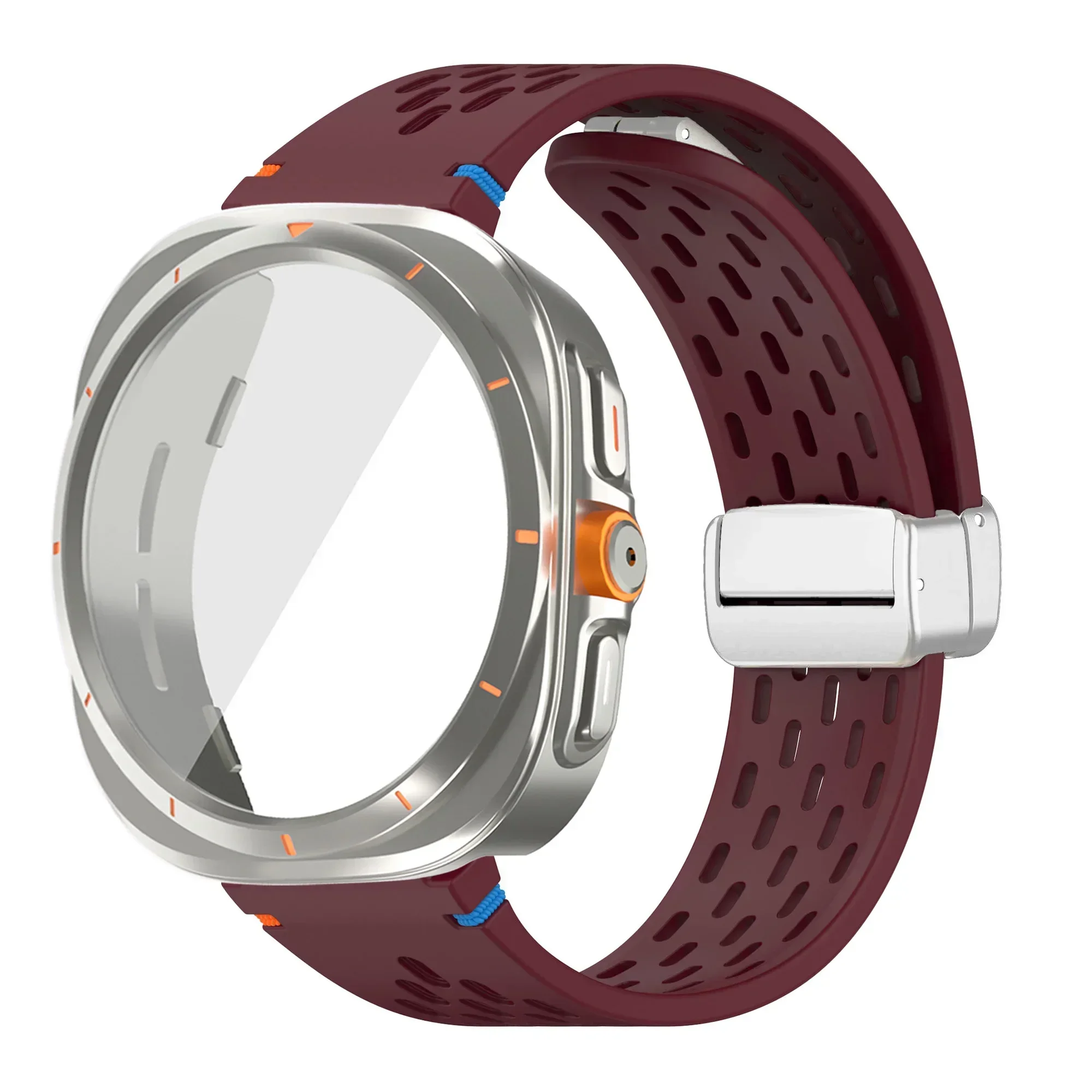 Silicone Magnetic Buckle Band with Tempered Glass Screen Protector and Case Strap