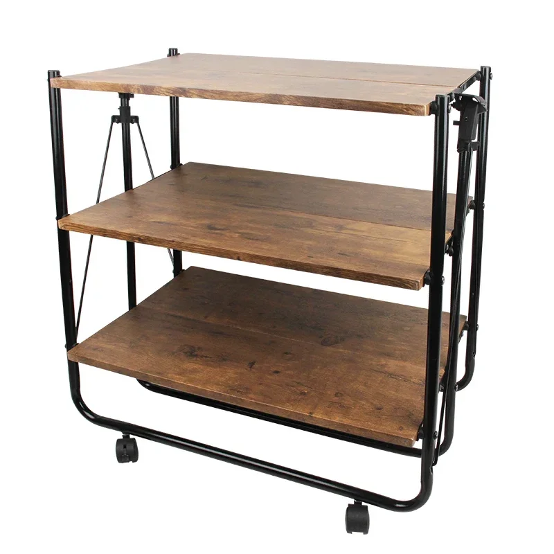 ModernMDFandIRONHomeUseWoodenMetalTrolley3TierFolding