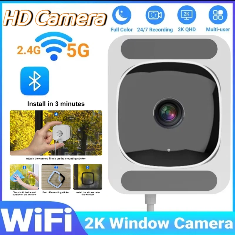 2,4/5GHz WLAN-Fensterkamera 3MP Vollfarbige Nachtsicht Innen-Sicherheits-Minikamera Ersetzt Außenkamera für Glasfenster 2026