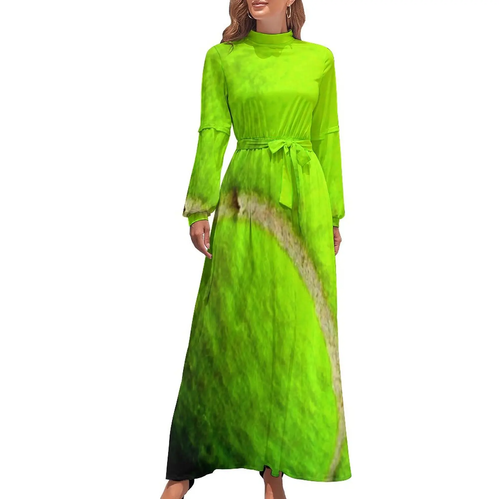 thumbnail image 1 of Vestido largo amarillo con pelota de tenis Ropa femenina Ropa de mujer Vestidos para mujer Traje de verano para mujer, 1 of 5