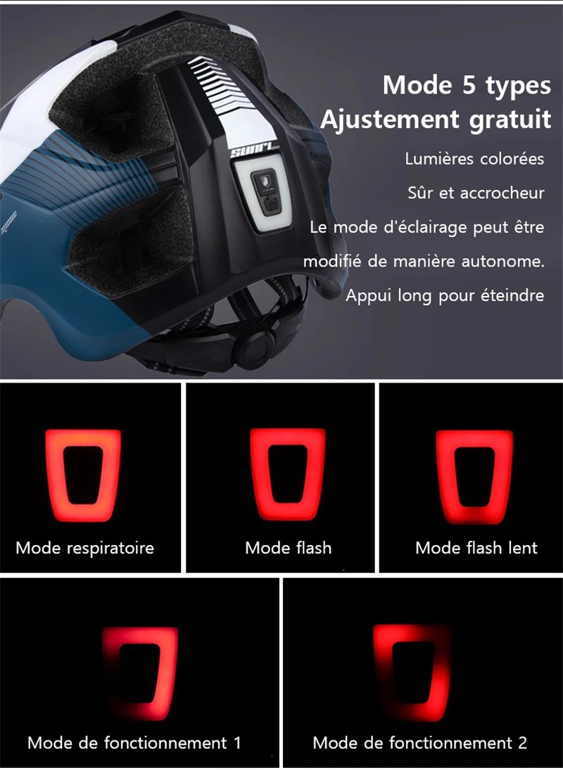 Casque De Vélo Avec Lumière Rechargeable Intégrée – Sécurité Pour VTT, Skate, Trottinette