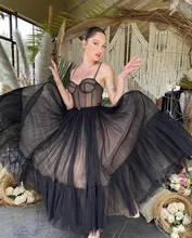 

Classic Princess Ball Gown Black Spaghetti Strap Mid Length Evening Dresses Girl Party Prom Vestidos Stunning Robes De Cocktail