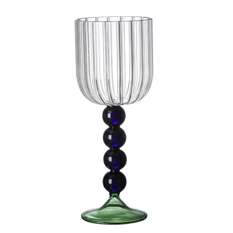 Vintage Goblet 360ml 12oz Creative Nordic Ripple Wine Glasses With Blue Amber Ball Pink Curved Stem Red Wine Glasses Cup 1 Piece, glass water cup