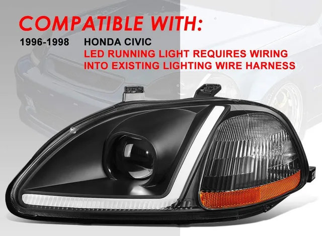 Conjunto de Faros de proyector DRL LED 3D Compatible con Honda Civic 96-98,  lado del conductor y del pasajero, carcasa negra ámbar Corne - AliExpress