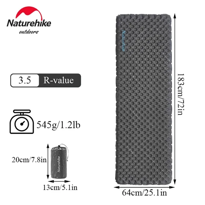 

Naturehike Inflatable Mattress 2-Person Camping Mat Outdoor Ultralight 1-Person Sleeping Pad 3.5 R Value Air Cushion Travel Mat