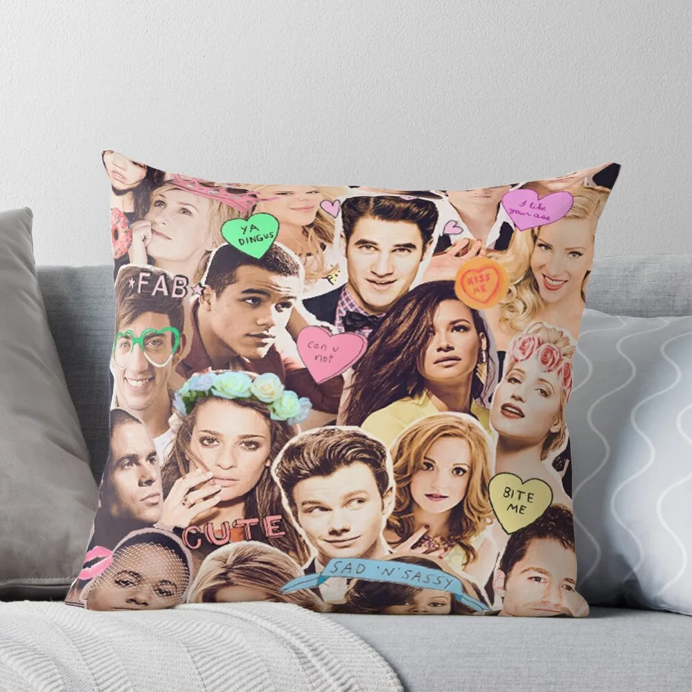 

glee cast collage Throw Pillow Throw Pillow Covers Christmas Pillows