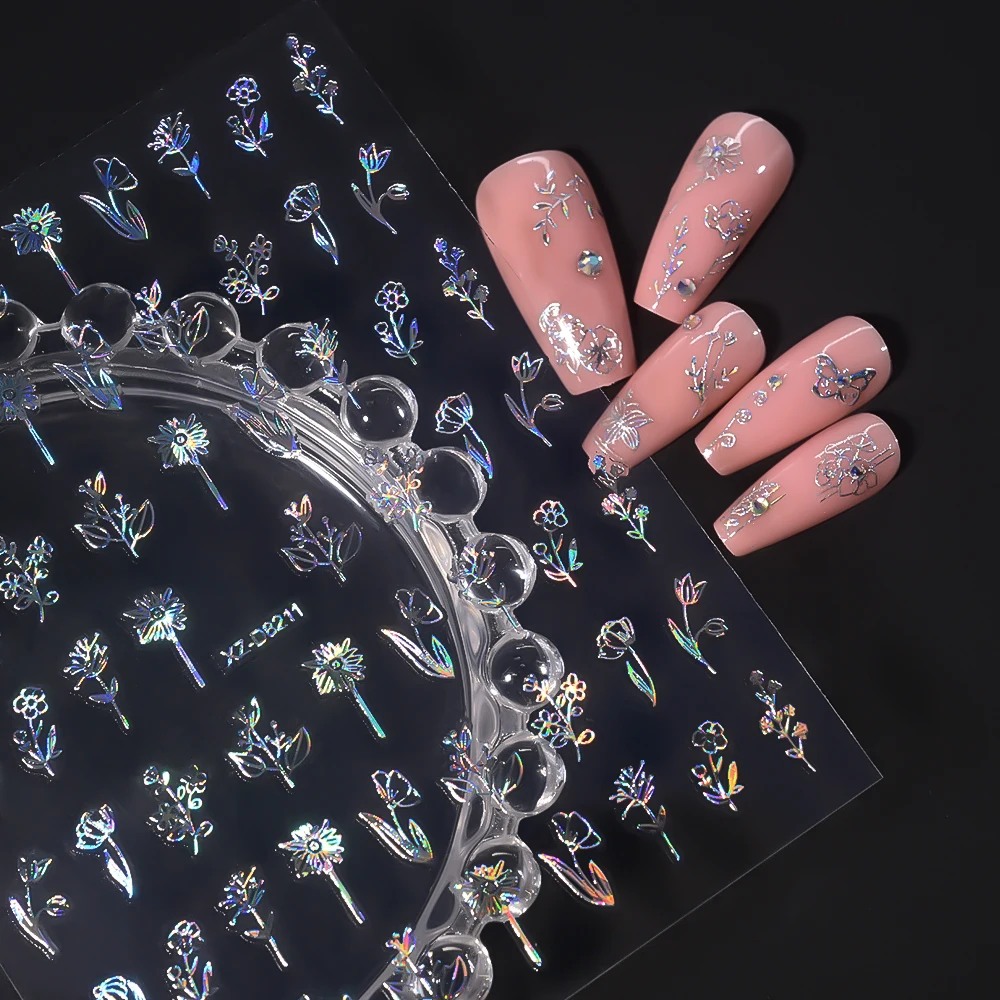 12 Stück/Set 3D Glänzende Blatt- und Blumen-Nagelaufkleber, Gold-Bronze-Blätter Nageldekoration 8*10cm Selbstklebende Nagelkunst-Zubehör e5 # – Detail 9