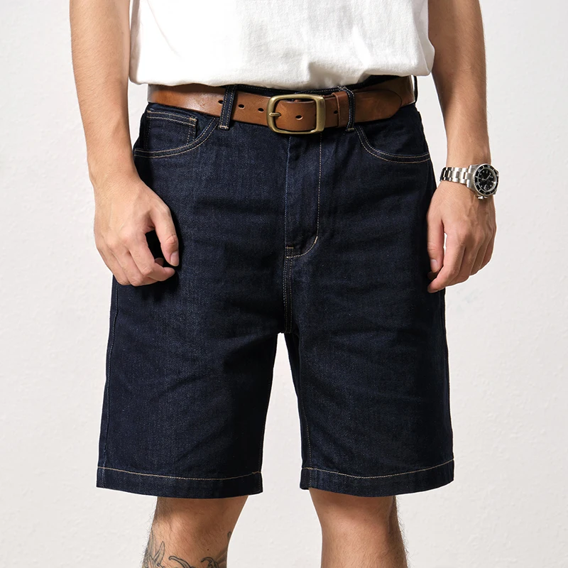 

Летние американские тяжелые джинсовые шорты в ретро-стиле 13,5 унции, основной цвет, мужские свободные прямые потертые повседневные 5-точечные брюки из 100% хлопка