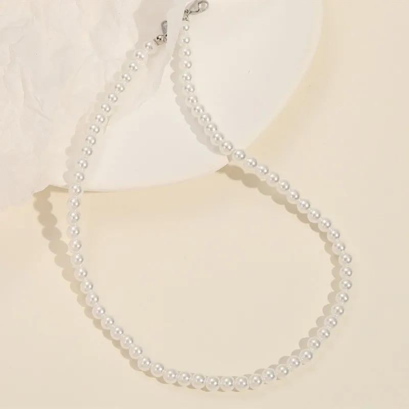 Simple Imitation-Pearl Beaded Short Choker Necklace for Men - Detail 2
