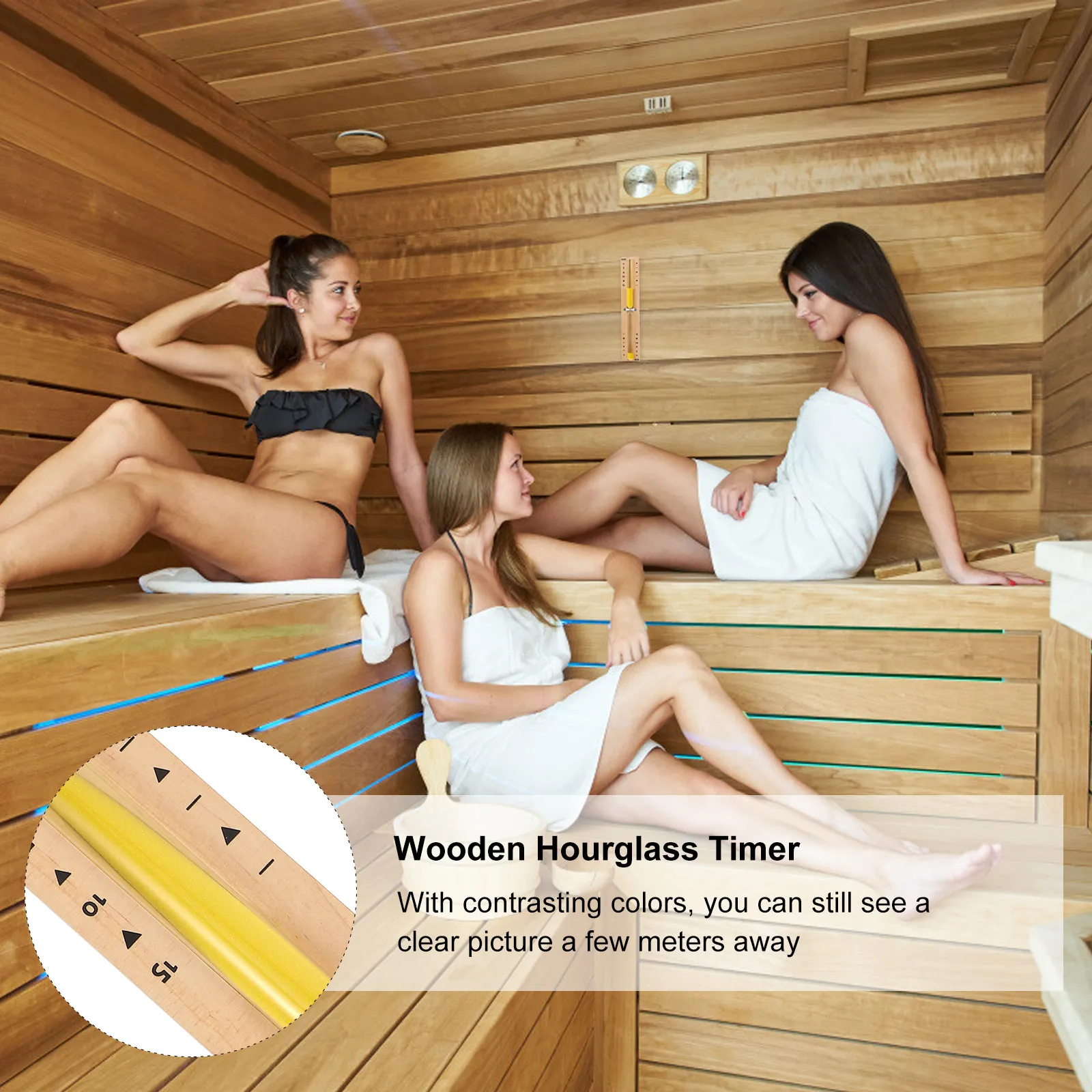 15분 수제 나무 모래시계 타이머 (내열 유리, 천연 모래 사용) - 사우나룸, 적외선 캐빈, 벽걸이 스파용