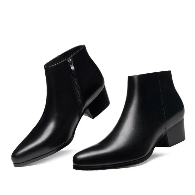 Autumn Winter New Mens 5 Cm High Heels Warm Genuine Leather Ankle Boots ...