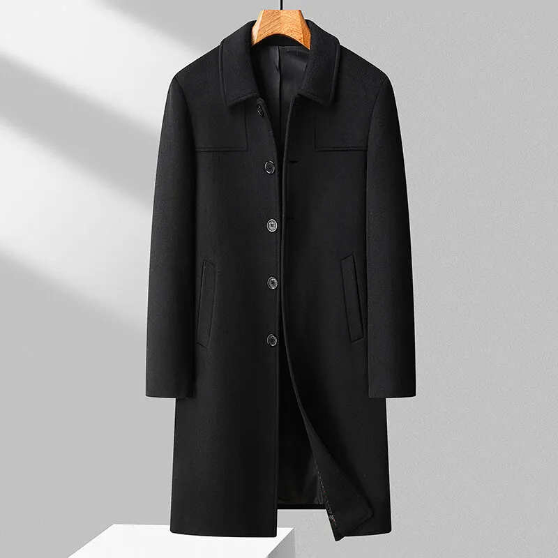 New explosive autumn high-quality solid color pattern all match style business casual woolen trench coat men's coat