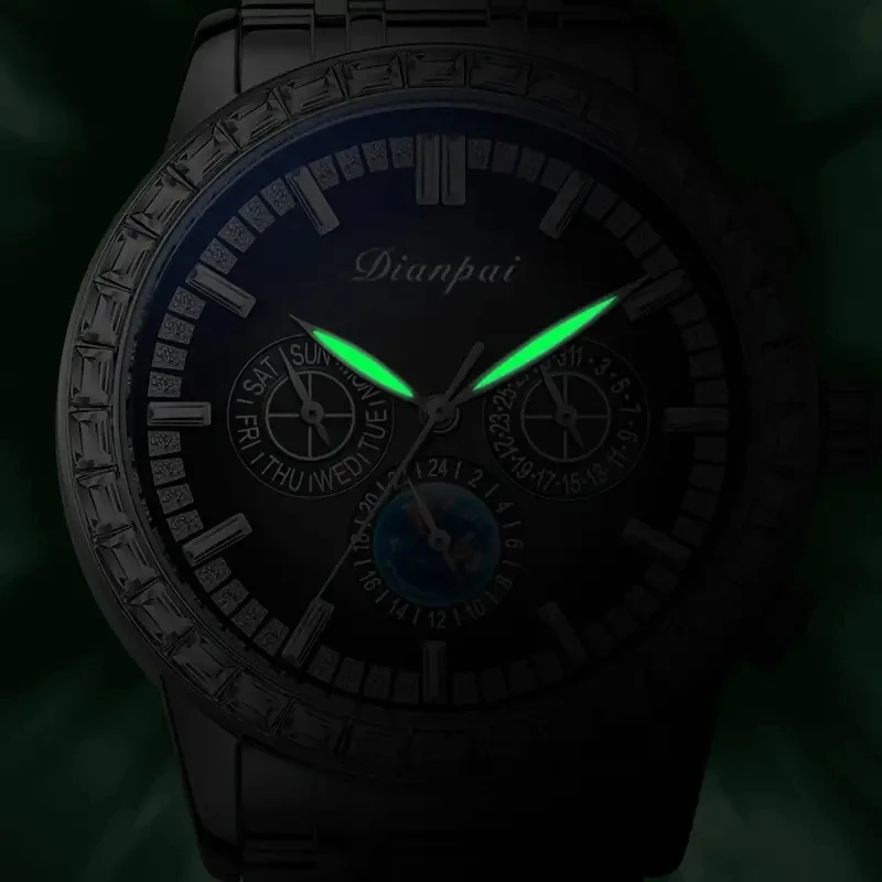 DIANPAI Men's Fully Automatic Mechanical Watch Night Glow Waterproof Stainless Steel Multi functional Watch
