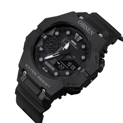 Men's Fashion Blue Tactical Dual Time Waterproof Electronic Military Quartz Watch (Black watch)