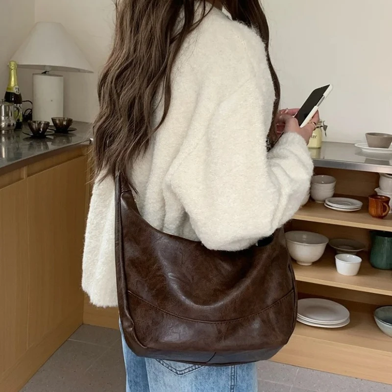 Pu Leder Frauen Hobos Umhängetaschen große Kapazität weibliche Reise Umhängetasche einfarbige College Girls Buch Handtaschen Tasche