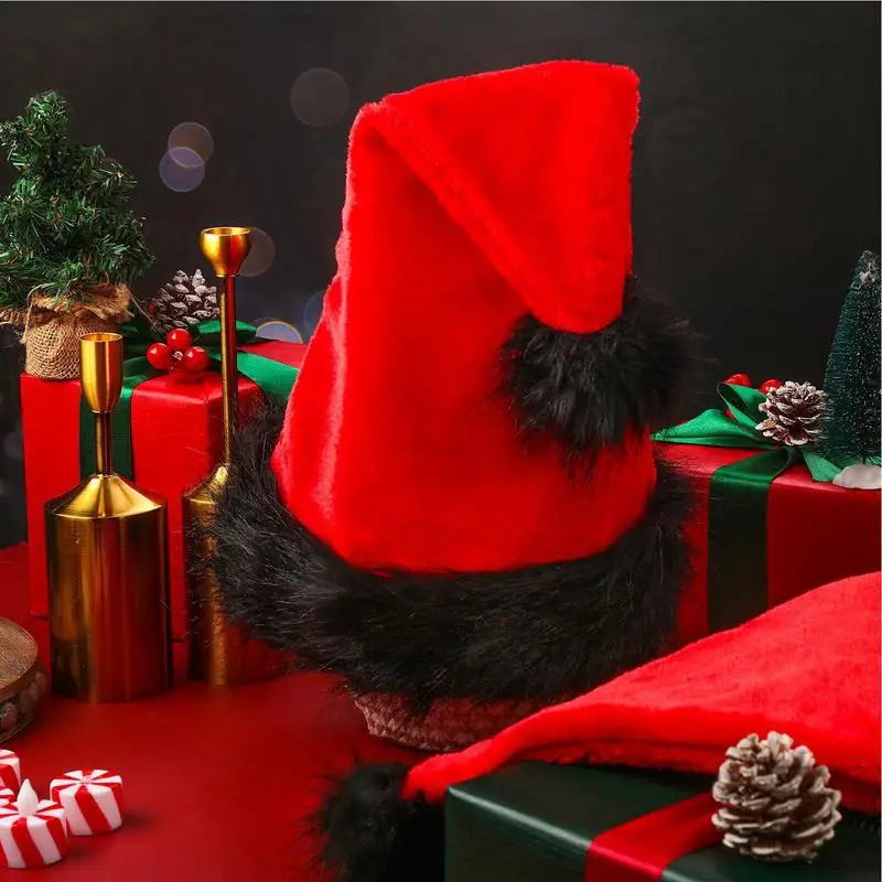 Fashion Christmas Hats with Black Cuffs Unisex Decorative Santa Hat Holiday Costume Winter Warm Hats Christmas Cosplay Props