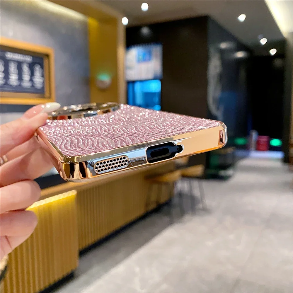 Luxury Gold Plating Matte Glitter Wave Texture Hard Phone Case