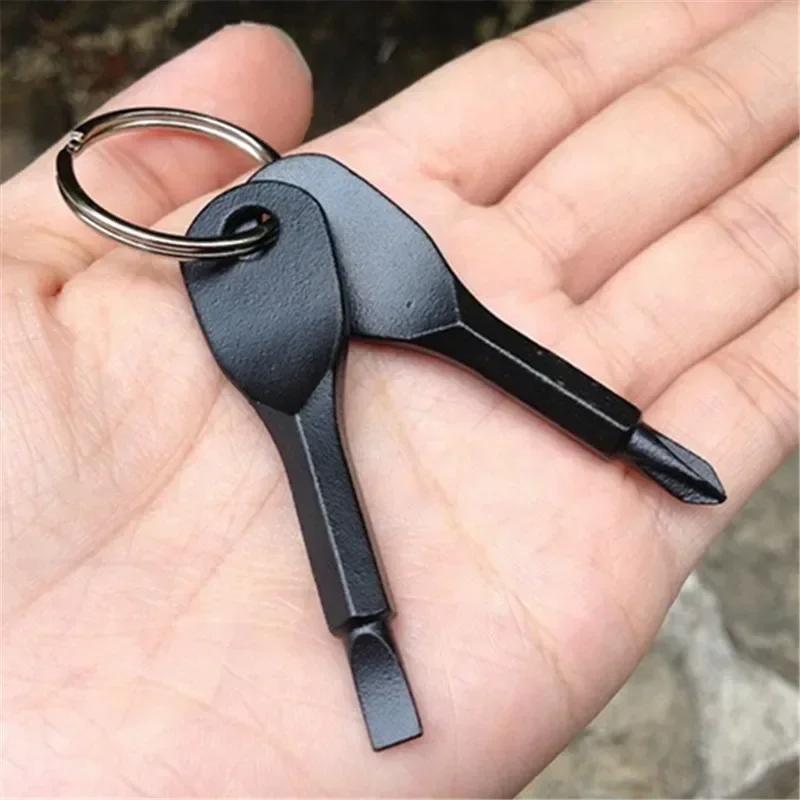 Portable Phillips Slotted Screwdriver Key Ring Stainless Steel keyring Hike Outdoor Multi Mini Pocket Repair Tool Gadget Camp keychain tool
