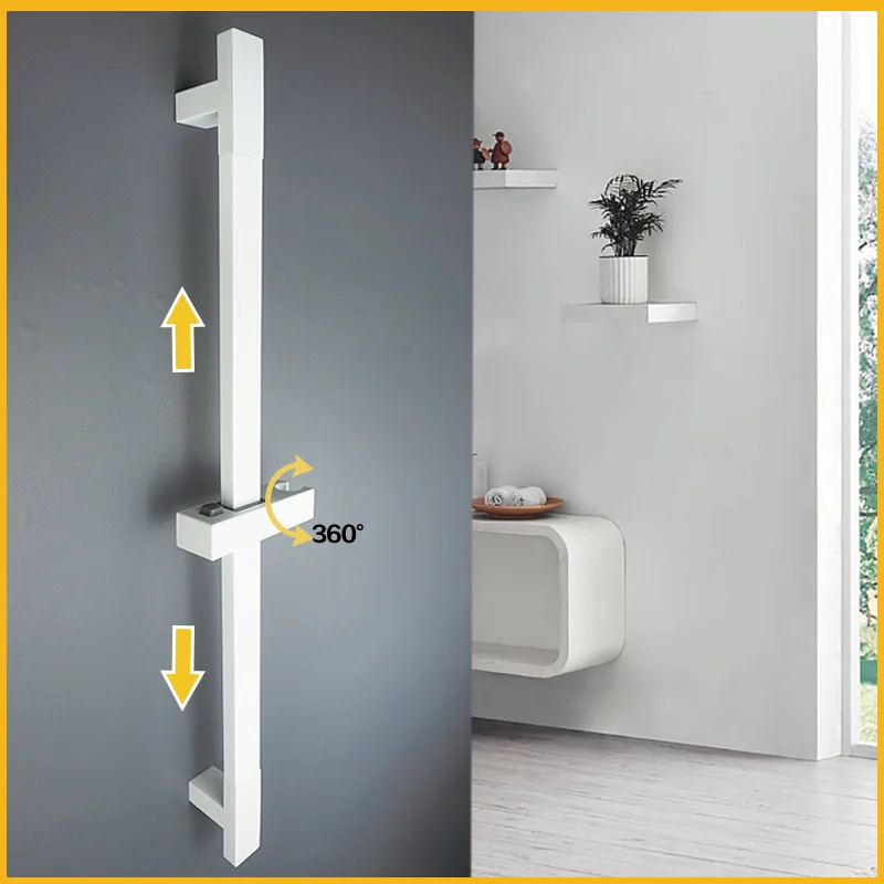White Shower Rod Wall Mounted Shower Rod Adjustable Slide Set 2 Function Minimalist Style shower set
