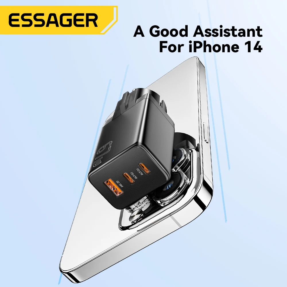 Essager GaN USB Type C Charger 67W 45W 33W KR EU Plug Fast Charging For Samsung iPhone 16 15 14 Pro Huawei Phone Laptop Chagers