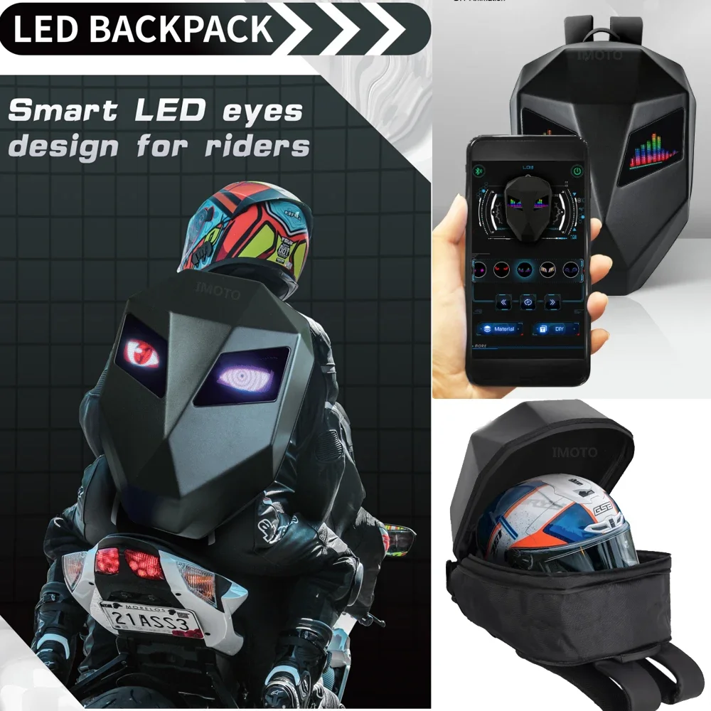

LOY светодиодный Knight Велоспорт рюкзак с глазами мотоциклетный шлем Bluetooth управление через приложение водонепроницаемый жесткий корпус сумки для ноутбуков Mochila