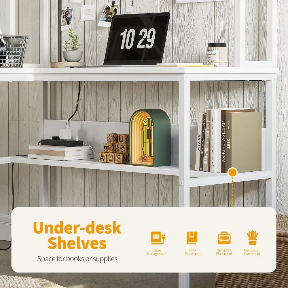 60" Corner Computer Desk with Storage Shelves, L Shaped Gaming Desk with Hutch 4