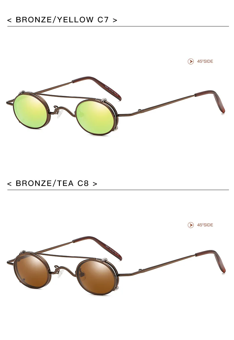 SHAUNA Punk Styles Damen Kleine Ovale Sonnenbrille Mode Herren Abnehmbarer Clip Dual Use Blauer Spiegel/Klare Linse Brille UV400_voghion.com