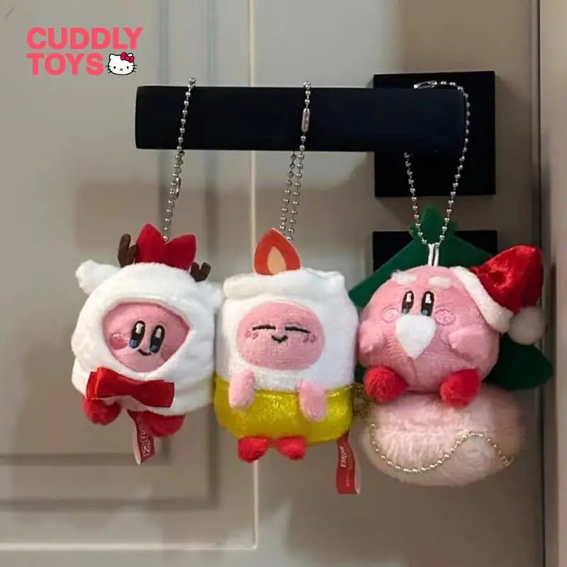 Kirby Plush Pendant Cartoon Christmas Series Bag Decor Soft Cotton Kawaii Kirby Cute Plush Keychain Pendant for Child Girl Gift