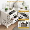 Tall Nightstand, White Side Table with Drawers and Open Shelf Below, Bedside Table with Solid Feet 3