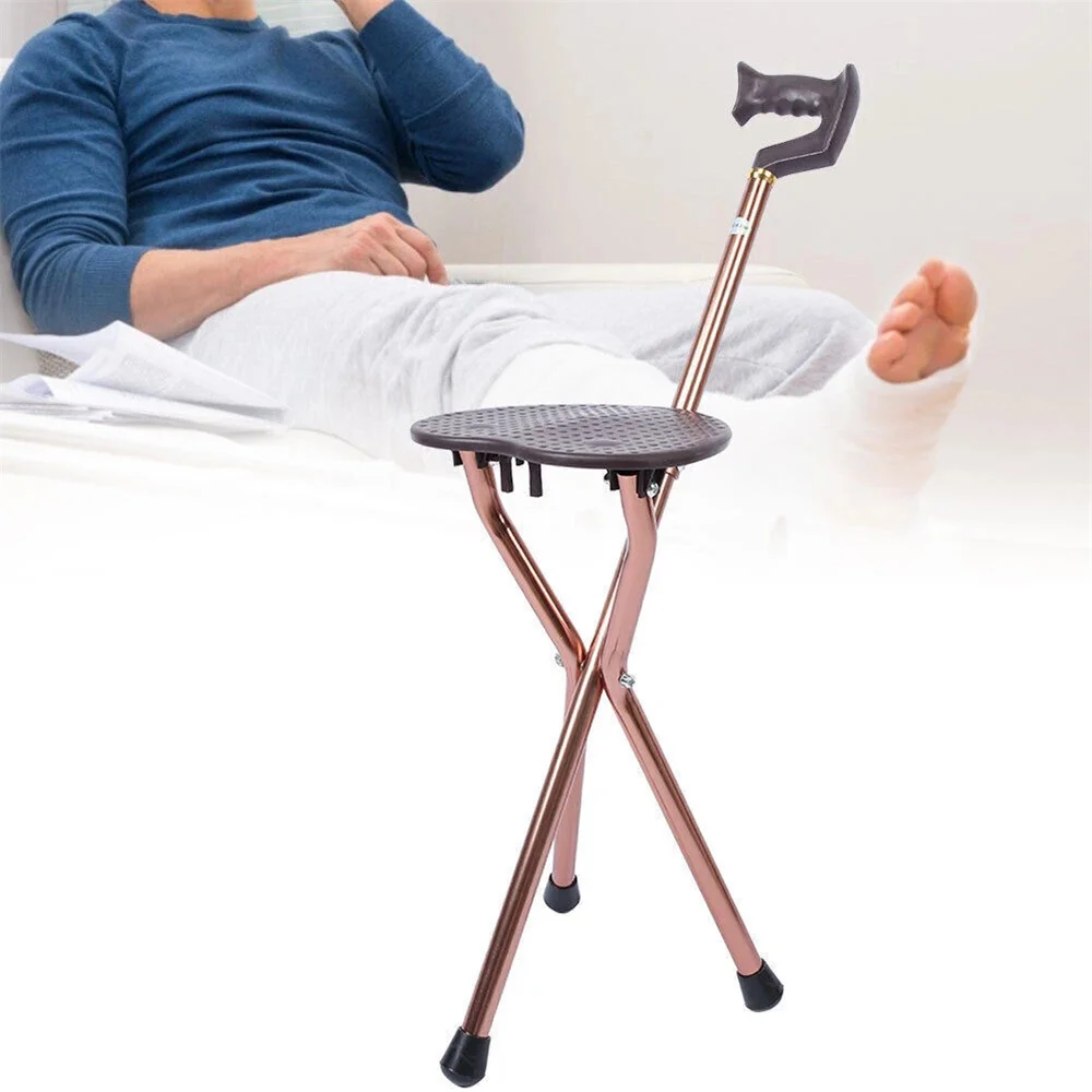 Drive Adjustable Aluminium Cane Seat Elderly Rest Hand Stool Folding Walking Stick Chair Tripod Stool Camping Chair UK