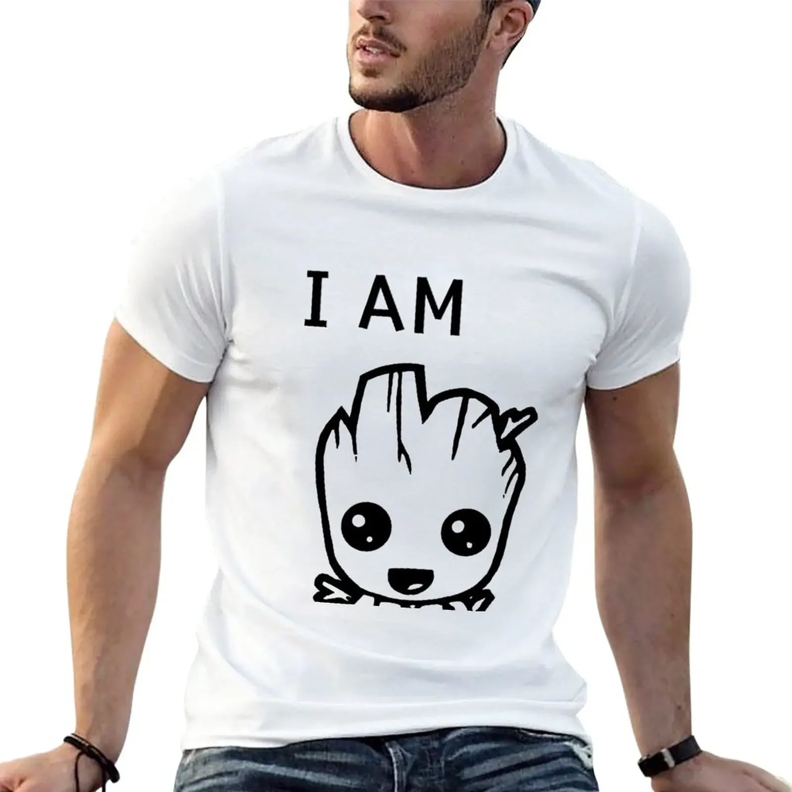 Scrittura A Mano Groot Image T-Shirt Ragazzi Bianchi Taglie Forti Magliette Grafiche Da Uomo Anime
