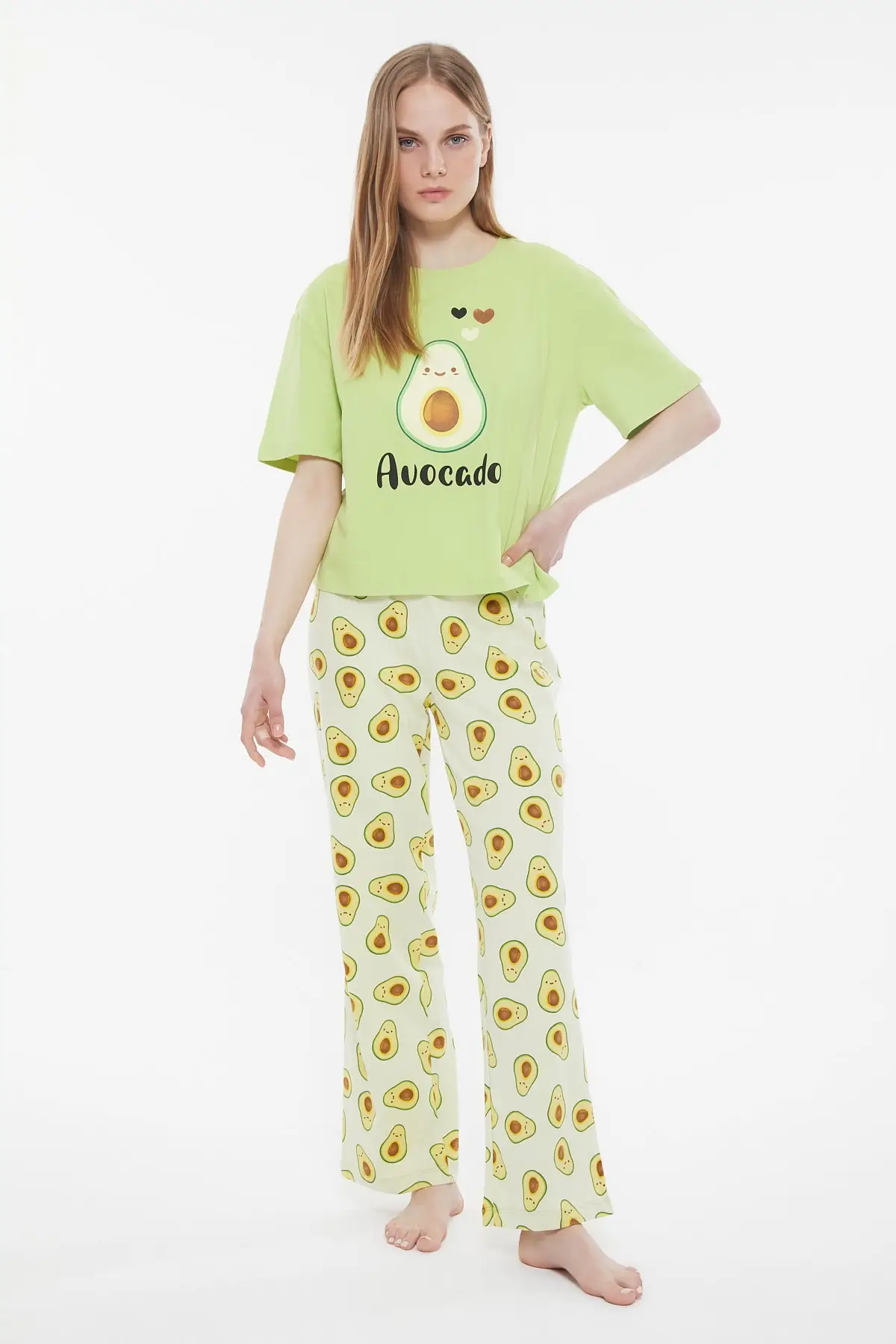 Trendyol Avocado Printed Knitted Pajamas Set THMSS21PT0905 soft cotton pyjamas